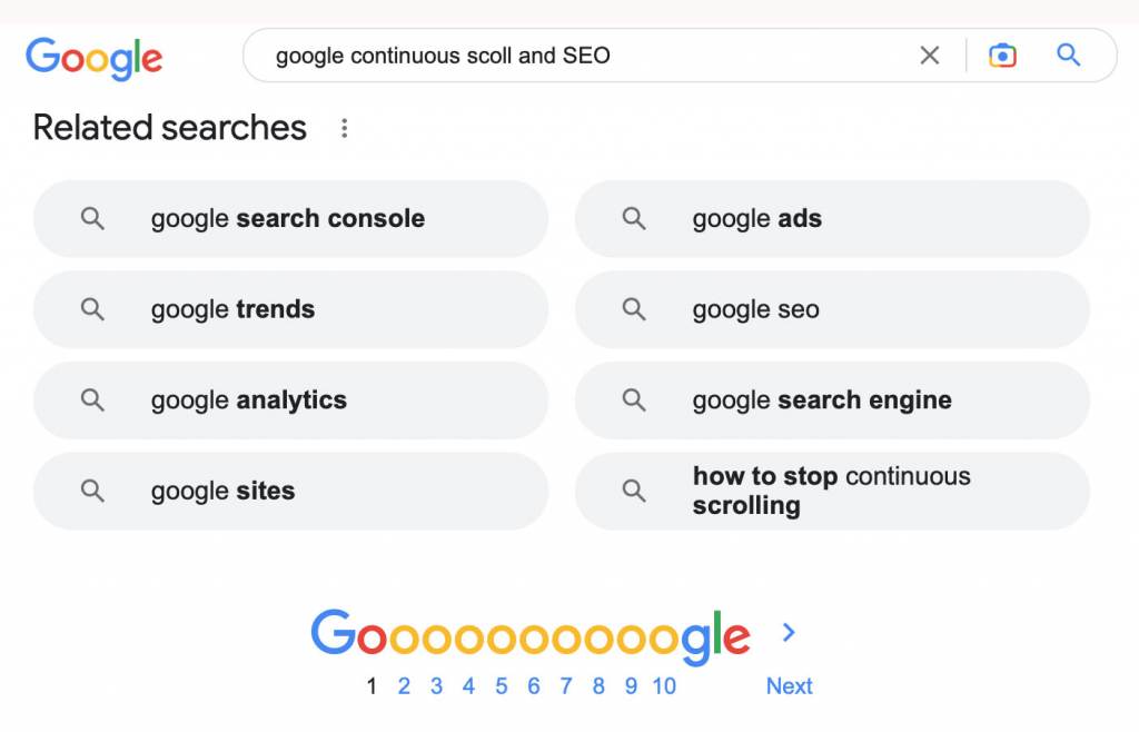 Google Continuous Scroll SEO